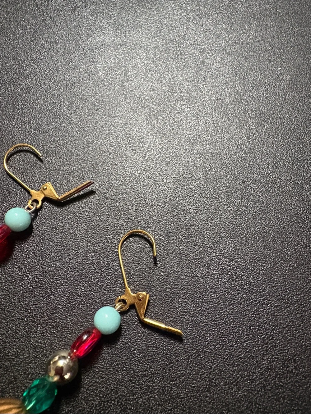 Handmade Gold-Tone Bead Drop Earrings with Turquoise and Green Accents